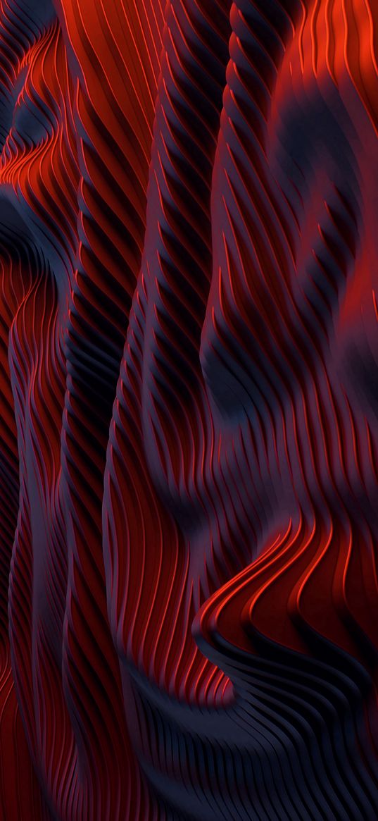 waves, ribbed, texture, red, blue, abstraction