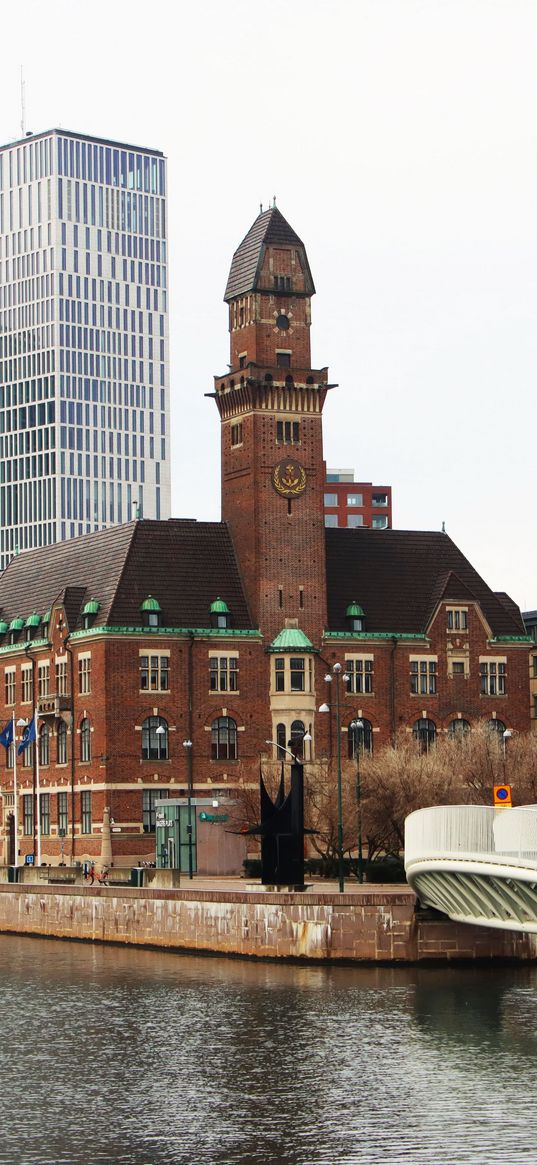 tower, buildings, architecture, embankment, river, bridge