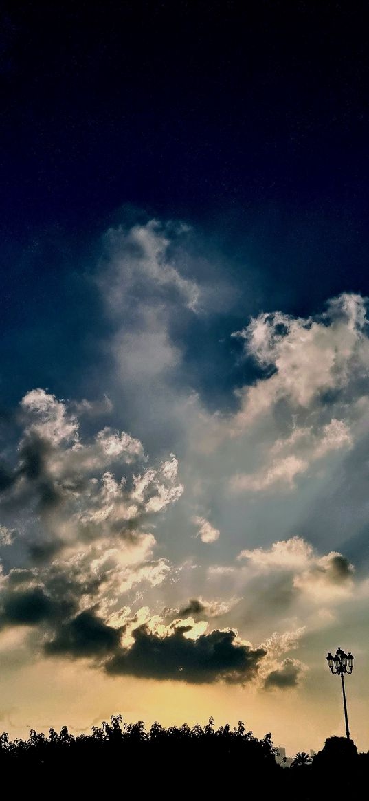 sky, clouds, sunset, evening, shadows, lanterns