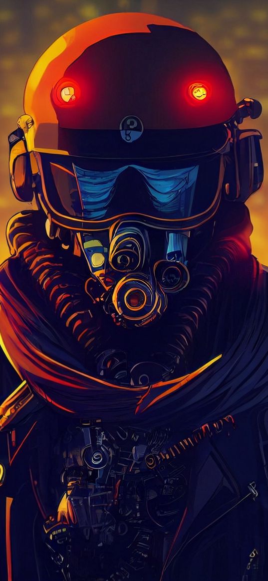 gas mask, cyberpunk, futuristic, digital art