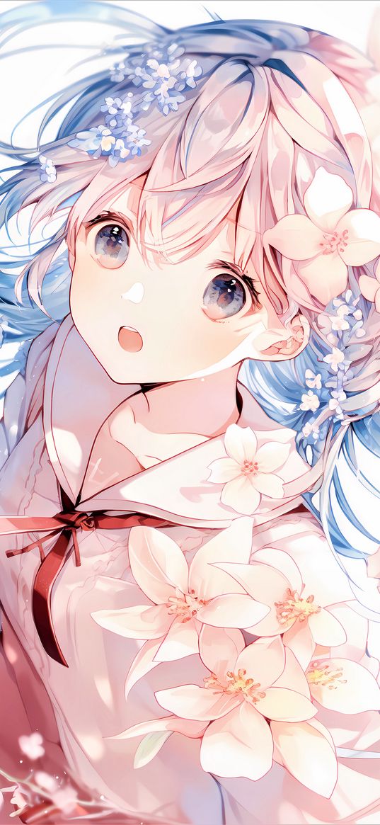 girl, emotion, flowers, anime