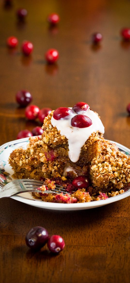 almond pudding, cranberries, berries, dessert