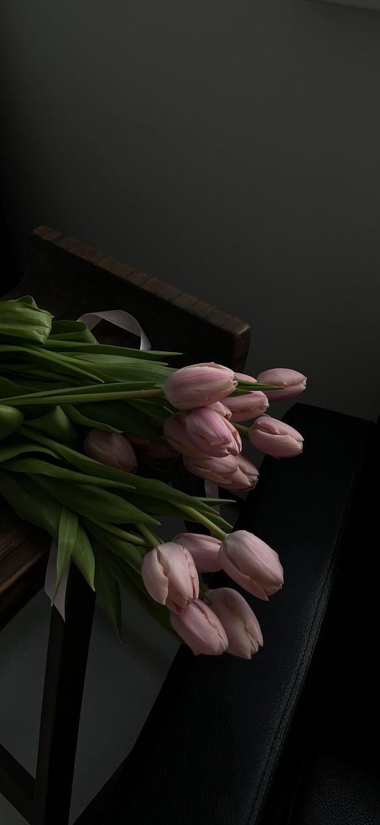 tulips, flowers, pink, chair, interior, spring