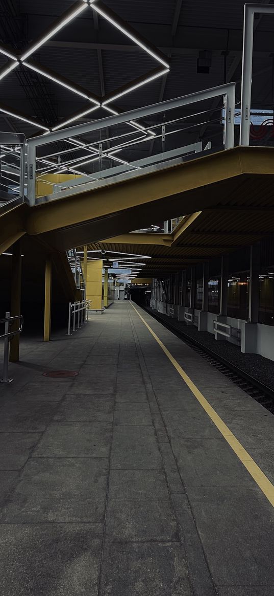 metro, station, lights, dark, rails