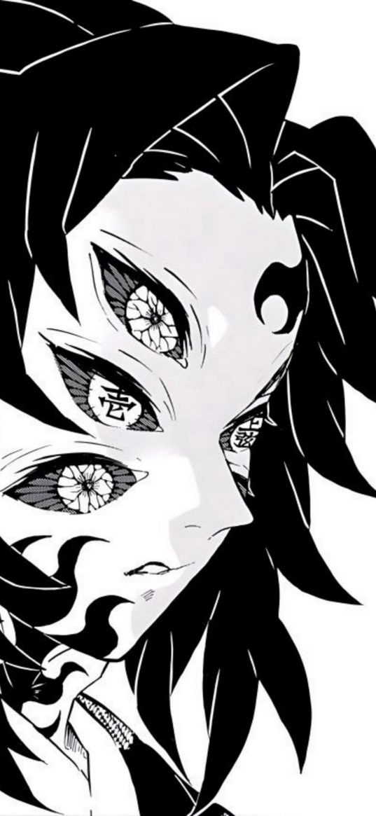 kimetsu no yaiba, demon slayer, kokushibo, anime, manga, art, black and white, demon