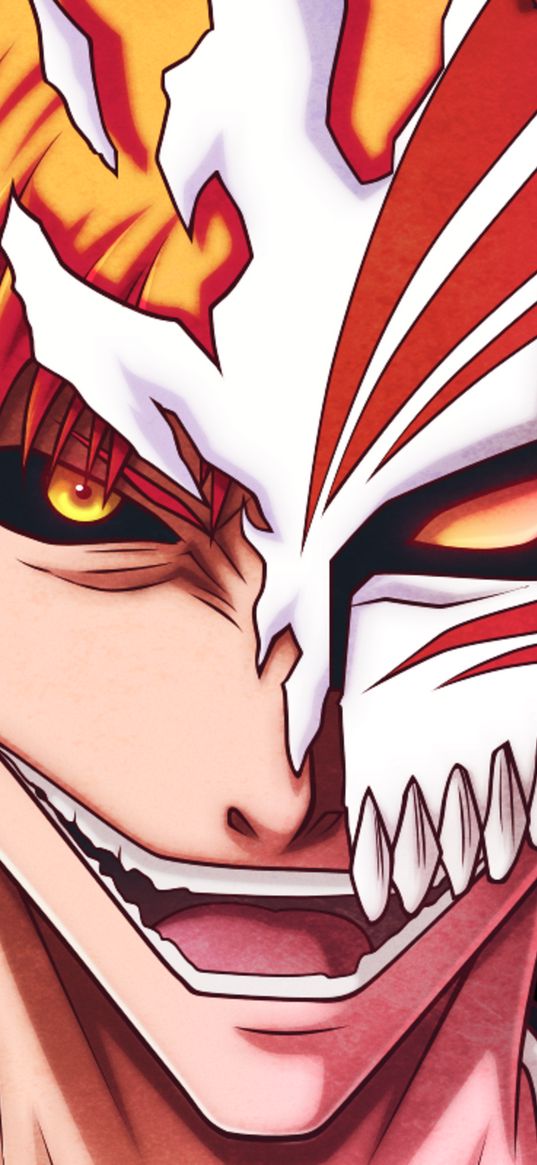 ichigo kurosaki, bleach, anime, character, guy, mask, smile