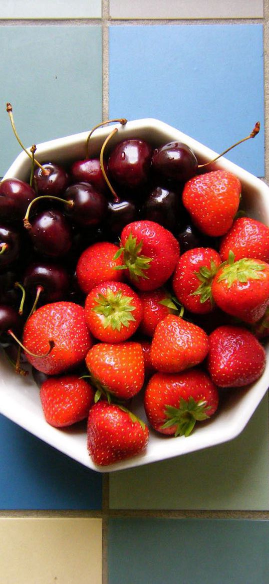 cherries, strawberries, berries, plate