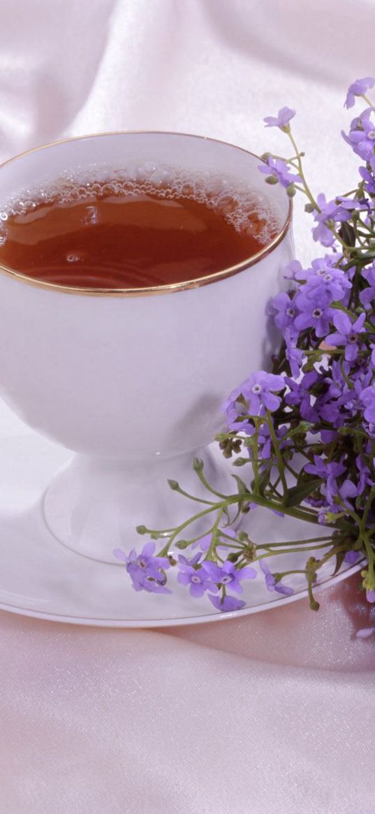 tea, cup, flowers, romance