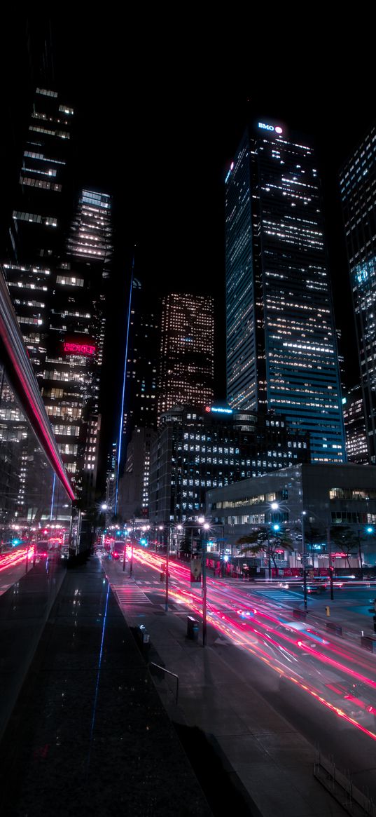 buildings, road, light, city, night