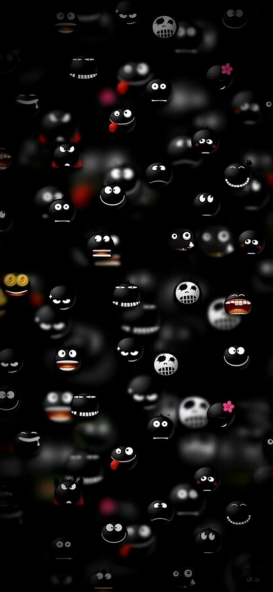 emoji, emoticons, blur, set, black