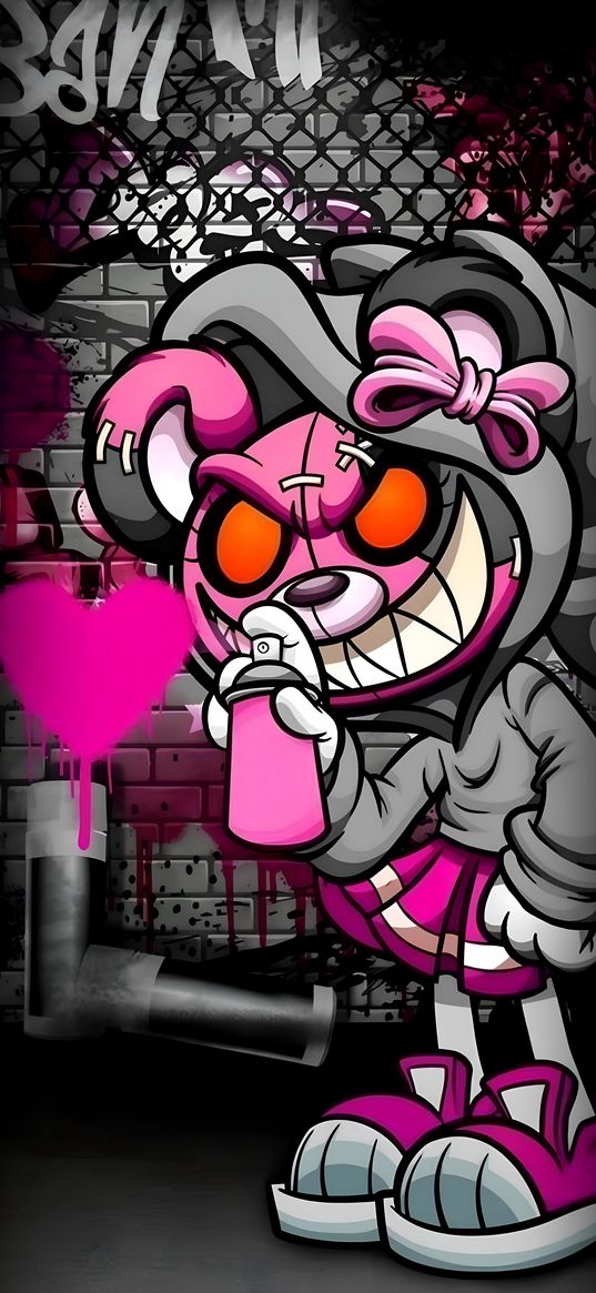 bear, hoodie, graffiti, paint, street, heart, pink, art