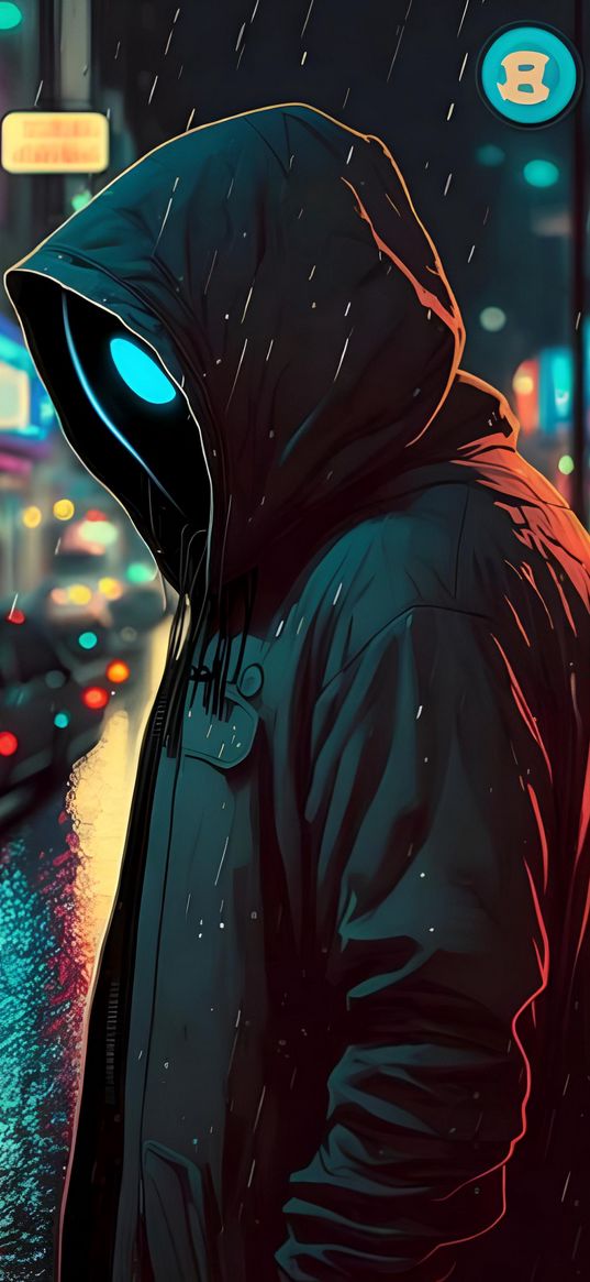 hood, mask, art, rain