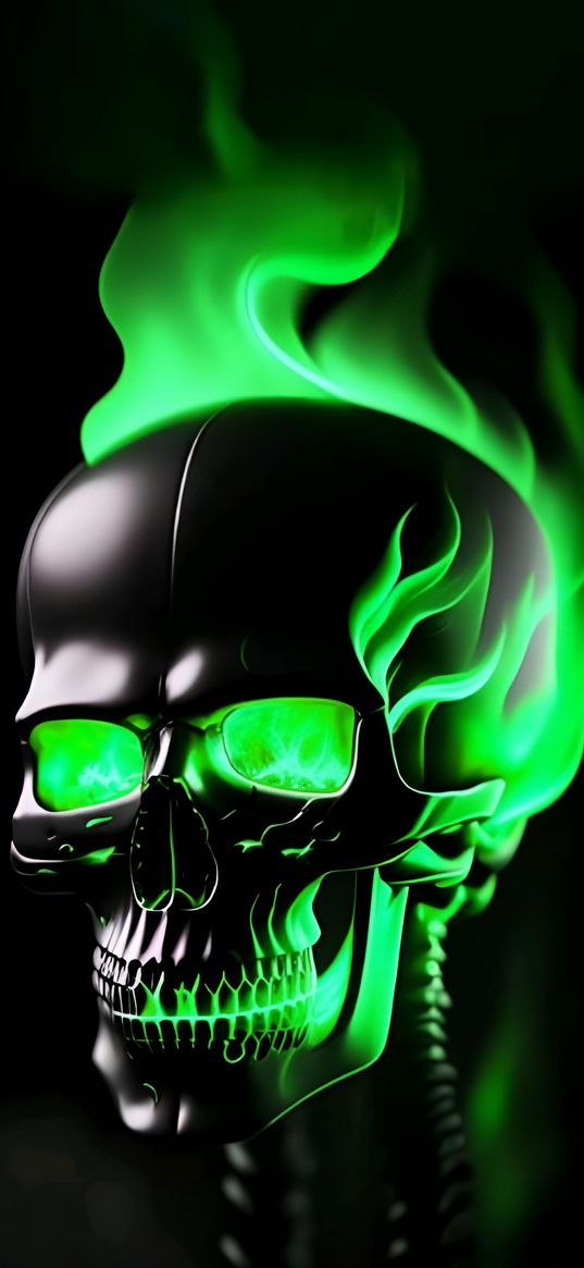 green, skull, flame