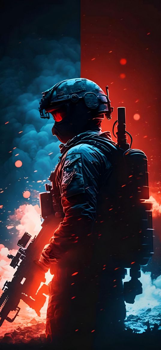 soldier, weapon, blue, red, ai, art