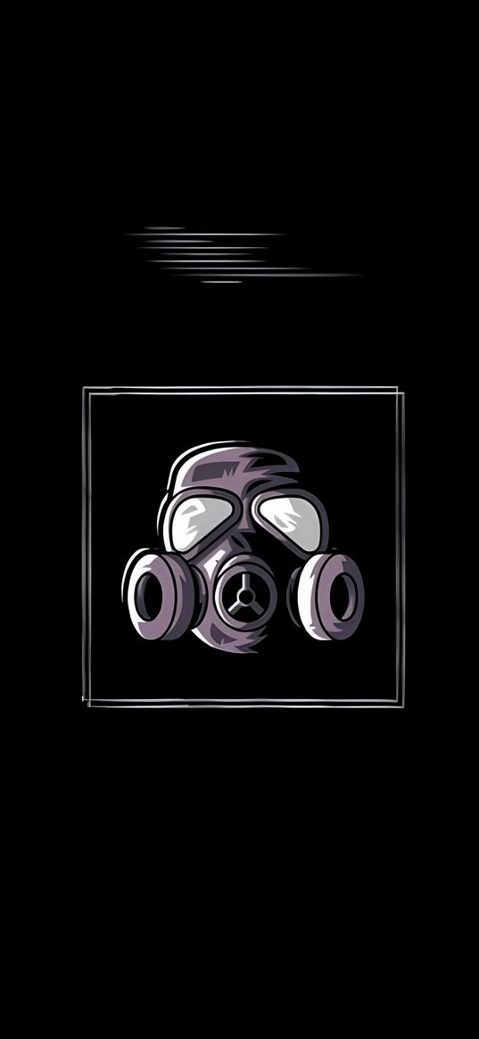 gas mask, square, grey, black background, minimalism, art