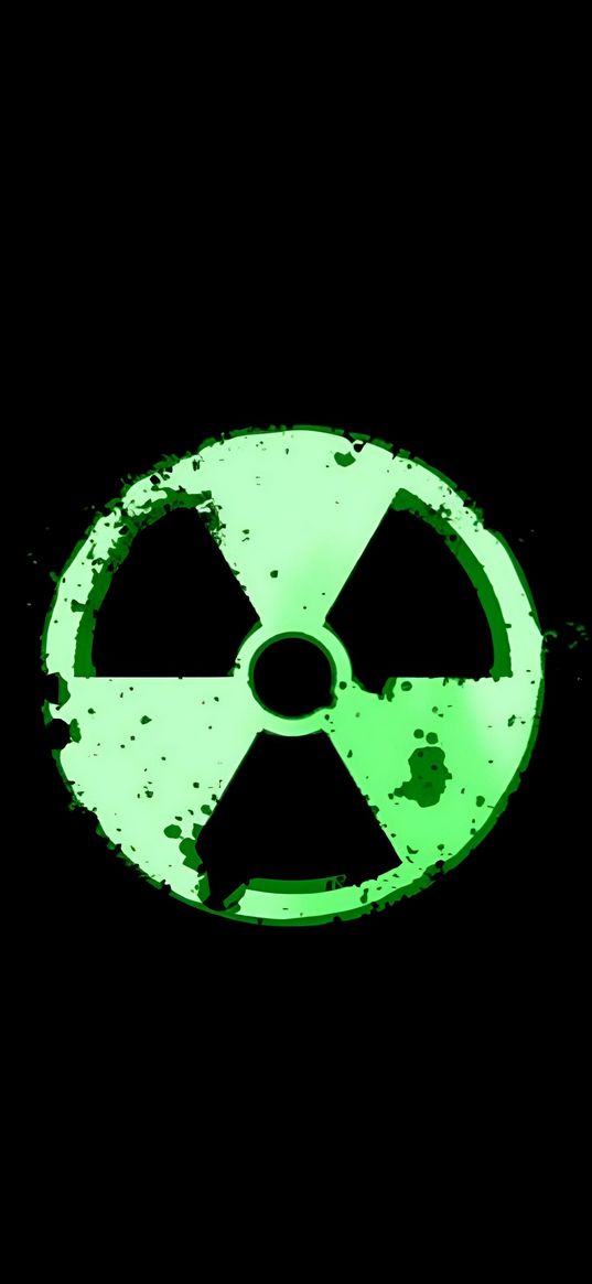 radiation, symbol, green, black background