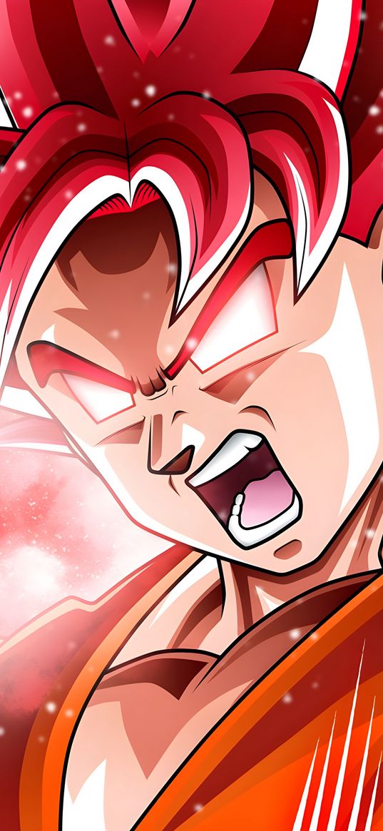 son goku, dragon ball, anime, character, guy, angry, red, art