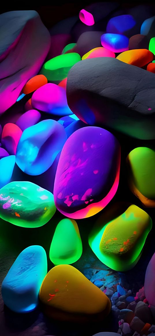 stones, neon, colorful, ai, art