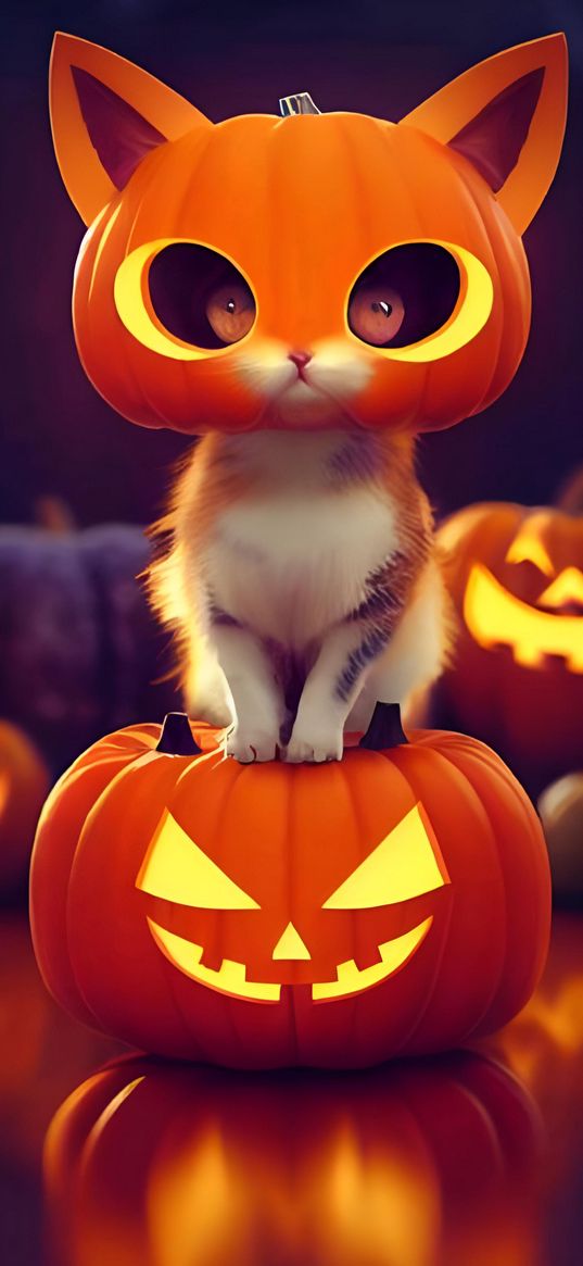 cat, pumpkin, halloween, ai, art