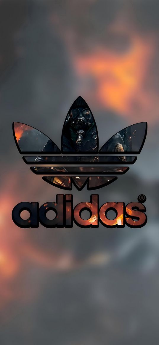 adidas, logo, soldier, blurred background, art