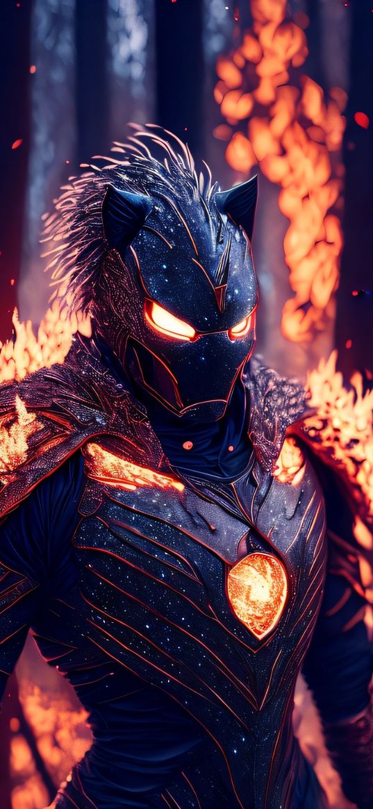 iron man, black panther, marvel, superheroes, costume, fire, art