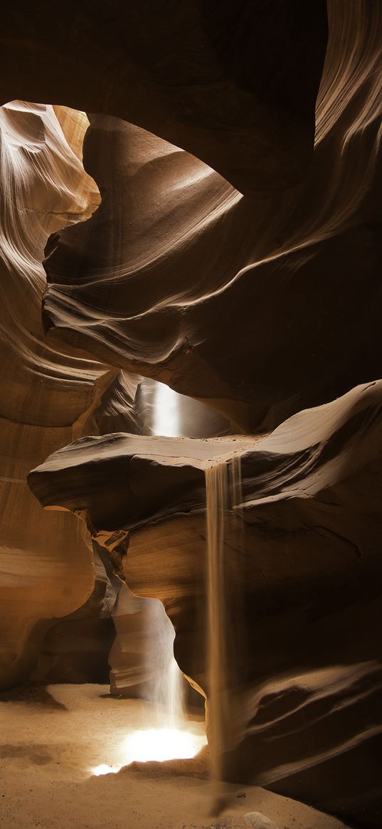 antelope canyon, canyon, cave, sand, light