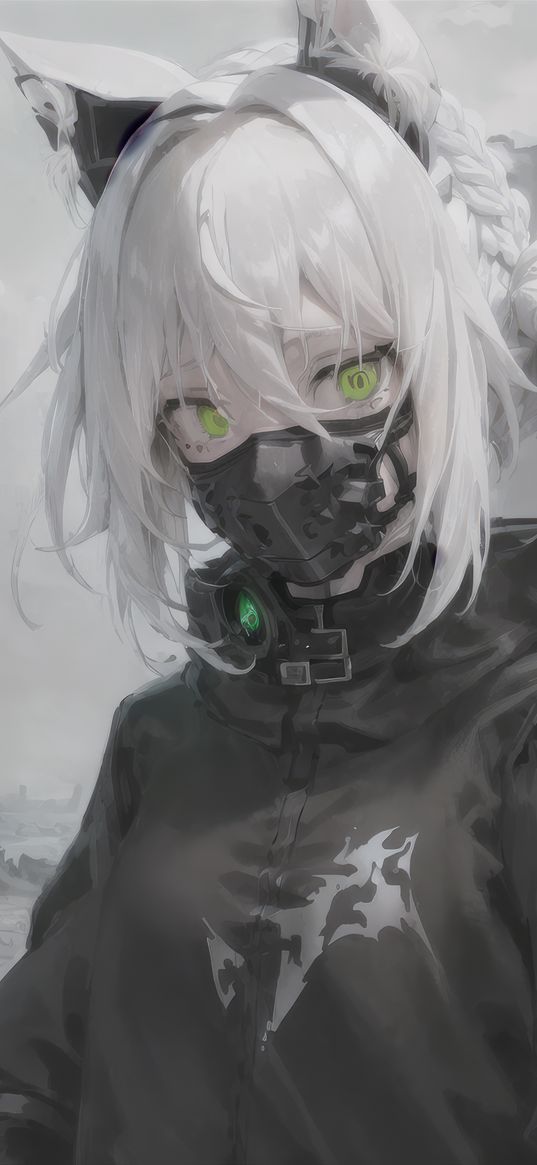 girl, eyes, ears, mask, anime