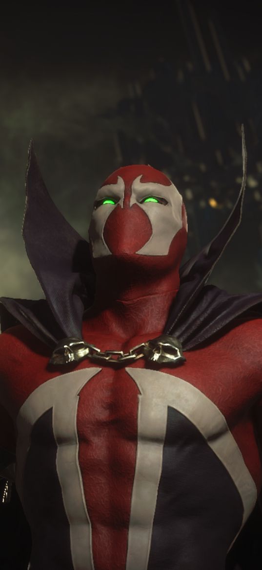 spawn, mortal kombat, green, red, white, blue, cape, chain, pose