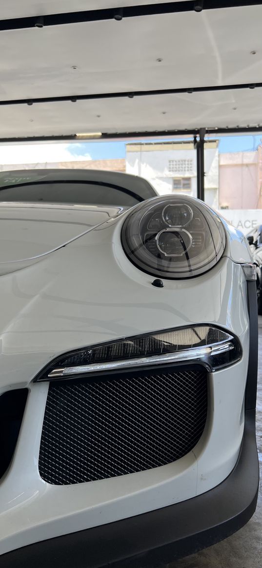 porsche, rs, gt3, car, white, headlight