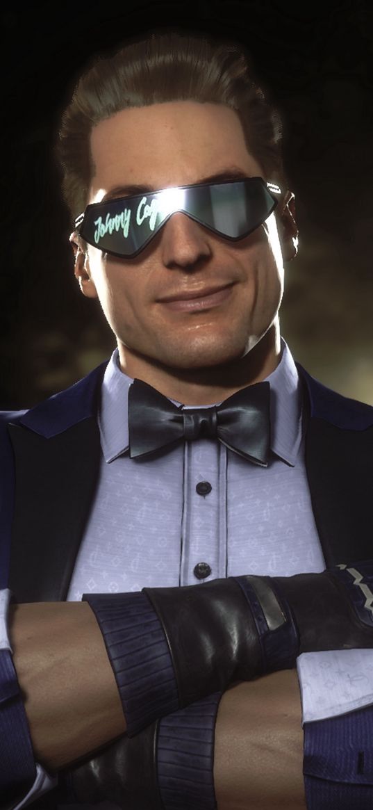 johnny cage, mortal kombat, game, character, man, tuxedo, glasses, art