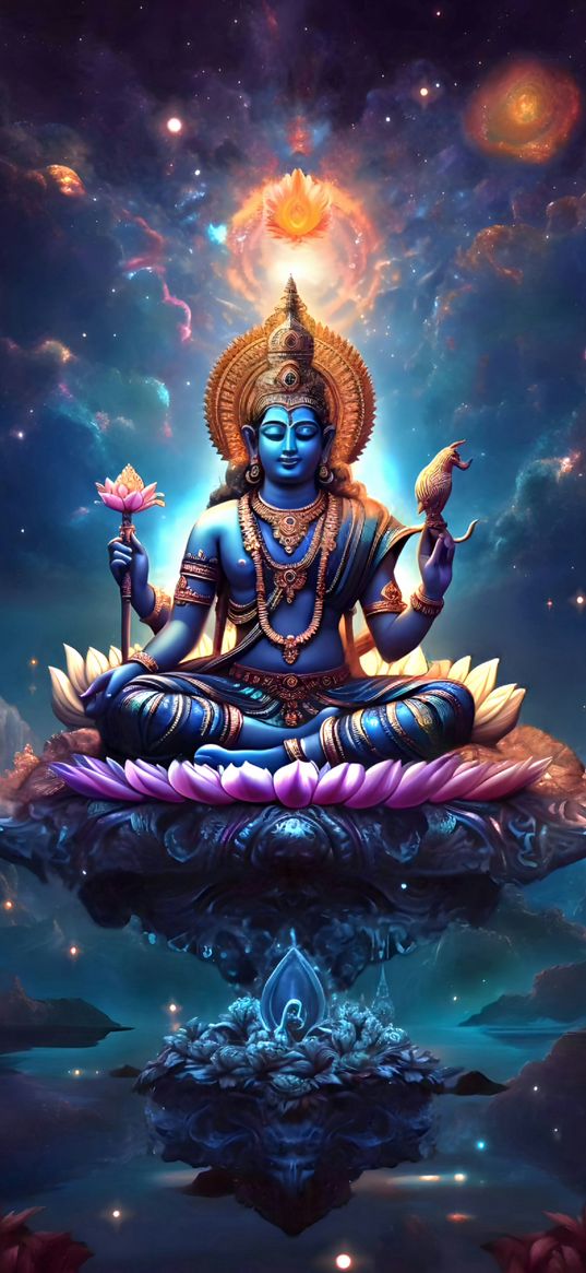 vishnu, god, flower, space, hinduism, religion, art