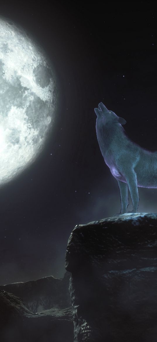 night wolf, mortal kombat, game, wolf, spirit, moon, rocks, night, art