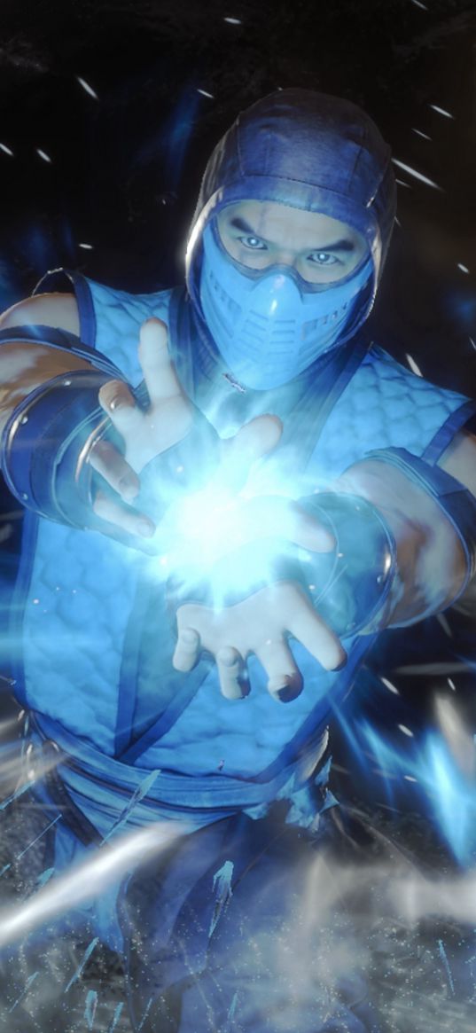 sub-zero, mortal kombat, game, character, ninja, ice, ball, magic, blue, art