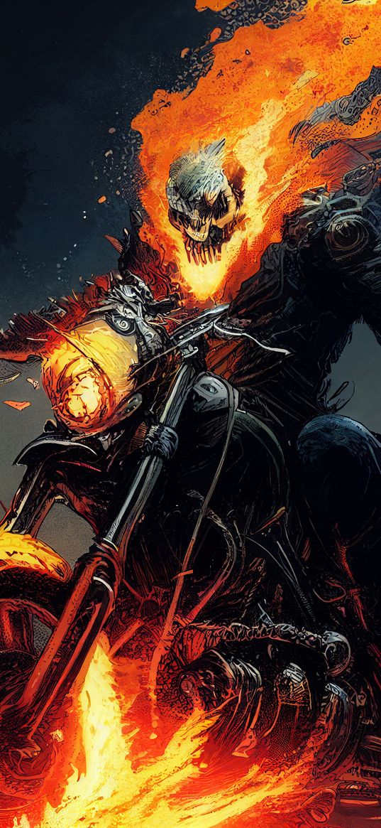 ghost rider, marvel, skeleton, motorcycle, fire, flame, ai, art