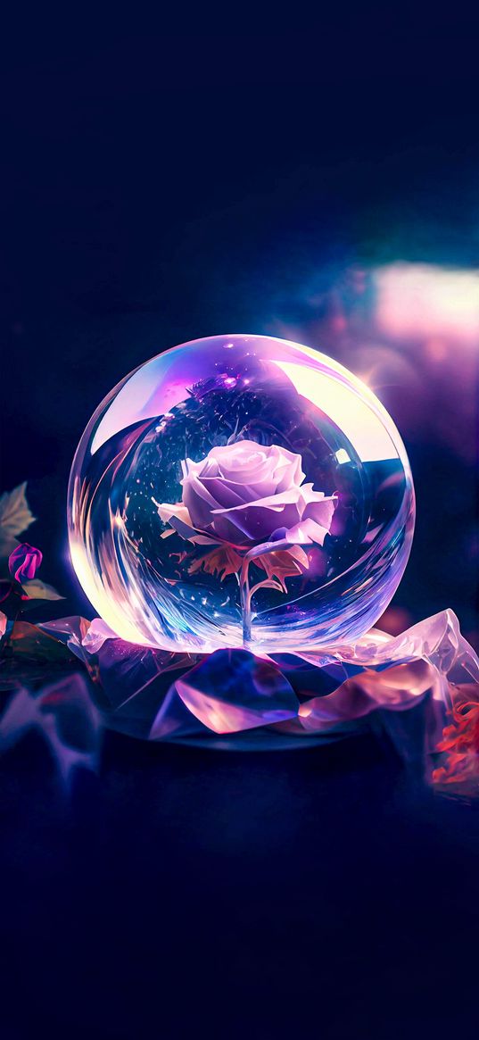 rose, ball, sphere, glare, light, 3d, art