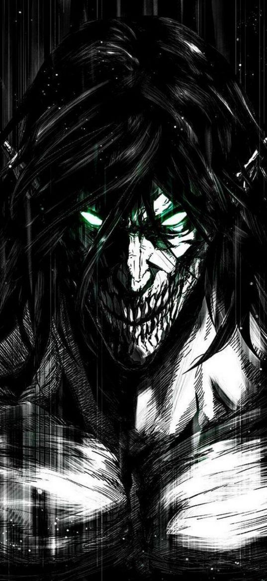 eren yeager, shingeki no kyojin, anime, titan, monster, manga, art, black and white