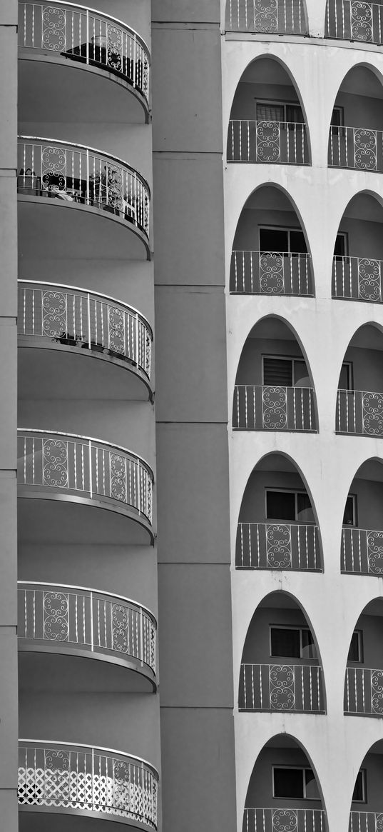 balconies, arches, facade, building, architecture