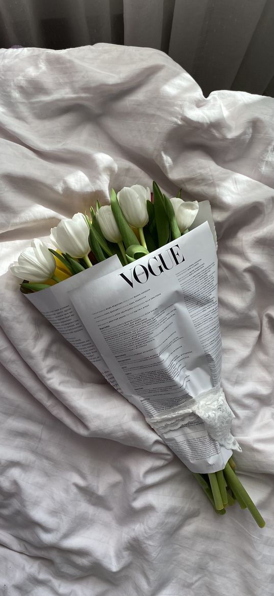 tulips, flowers, bouquet, bed, vogue, aesthetics