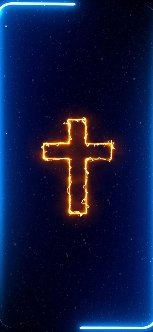 cross, frame, stars, glow, neon