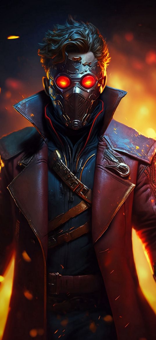 guardians of the galaxy, comics, star lord, glowing eyes, mask, art