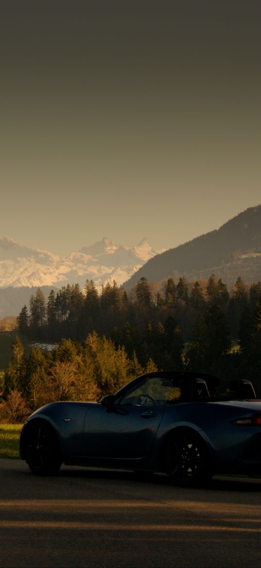 car, blue, sports car, convertible, mountains