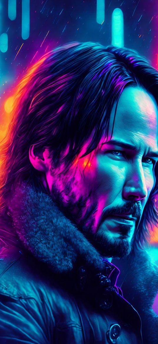 john wick, neon, movie, city, wallpaper, 2023