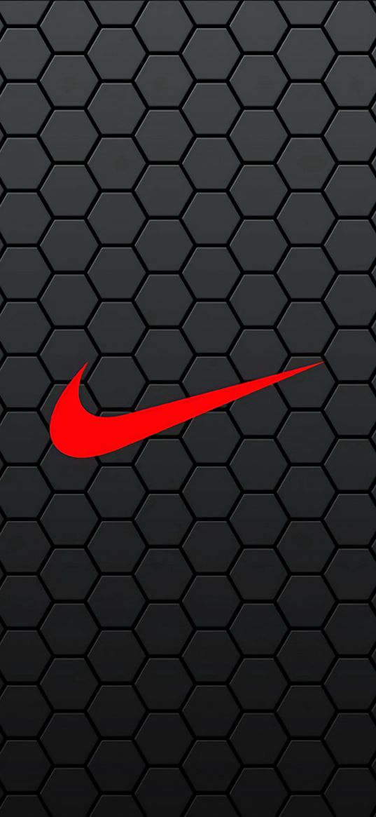 nike, logo, brand, cells, red, gray background