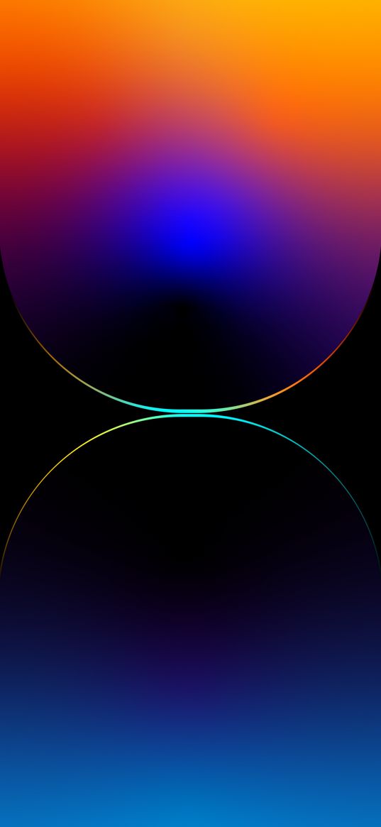 semicircle, shapes, gradient, orange, blue, black, abstraction