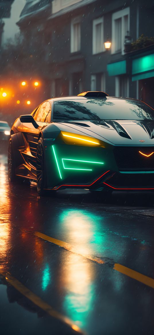 cars, sports, car, racing, neon, movie, city, rain, night, wallpaper