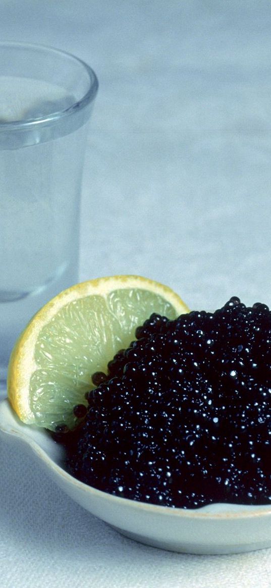 caviar, lemon, dishes, drink