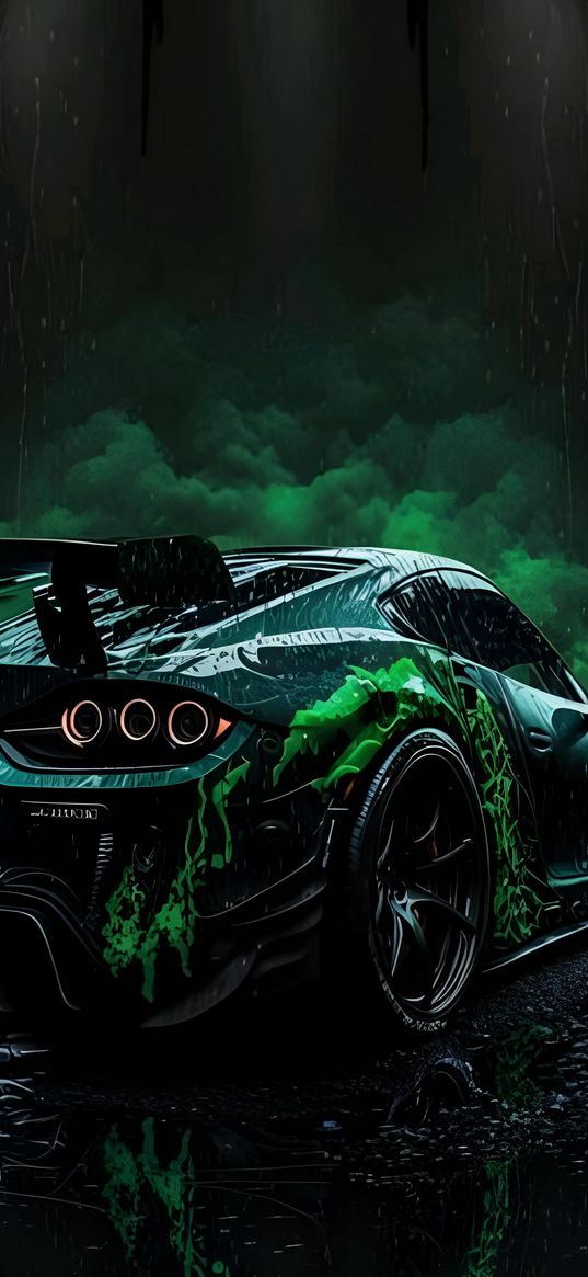 mazda rx-8, car, smoke, green, art