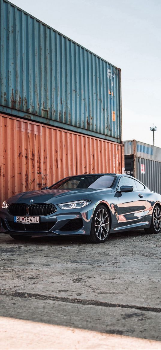 bmw, car, grey, containers