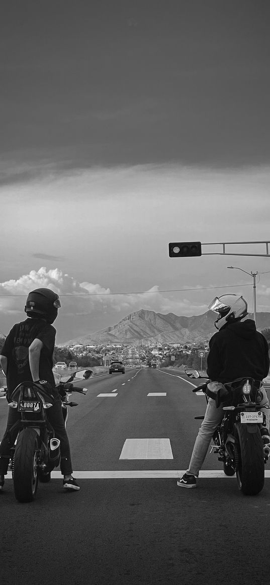 bikes, together, black and white