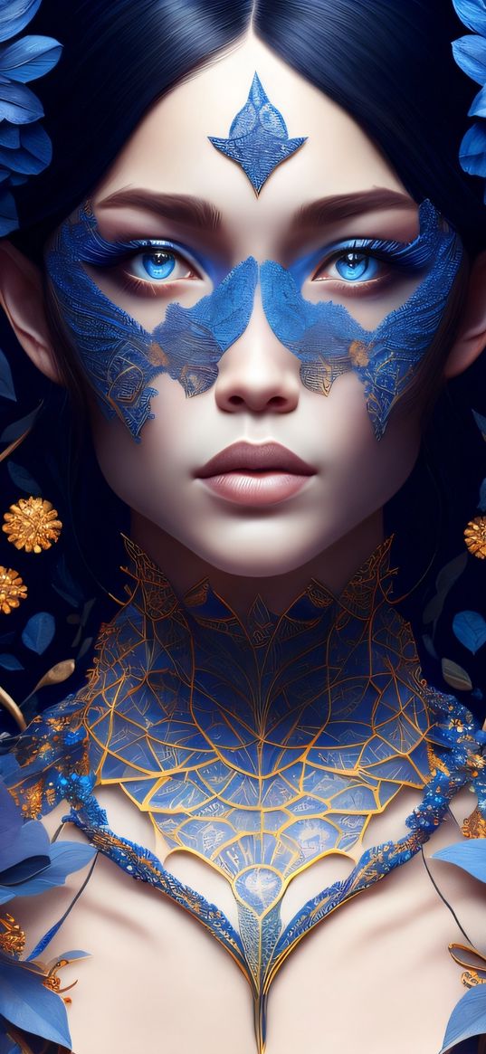 blue, eye, flower, girl